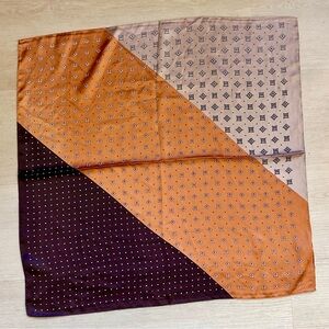 Geometric Orange, Brown, & Beige Medallion Patterned Satin Oversized Scarf